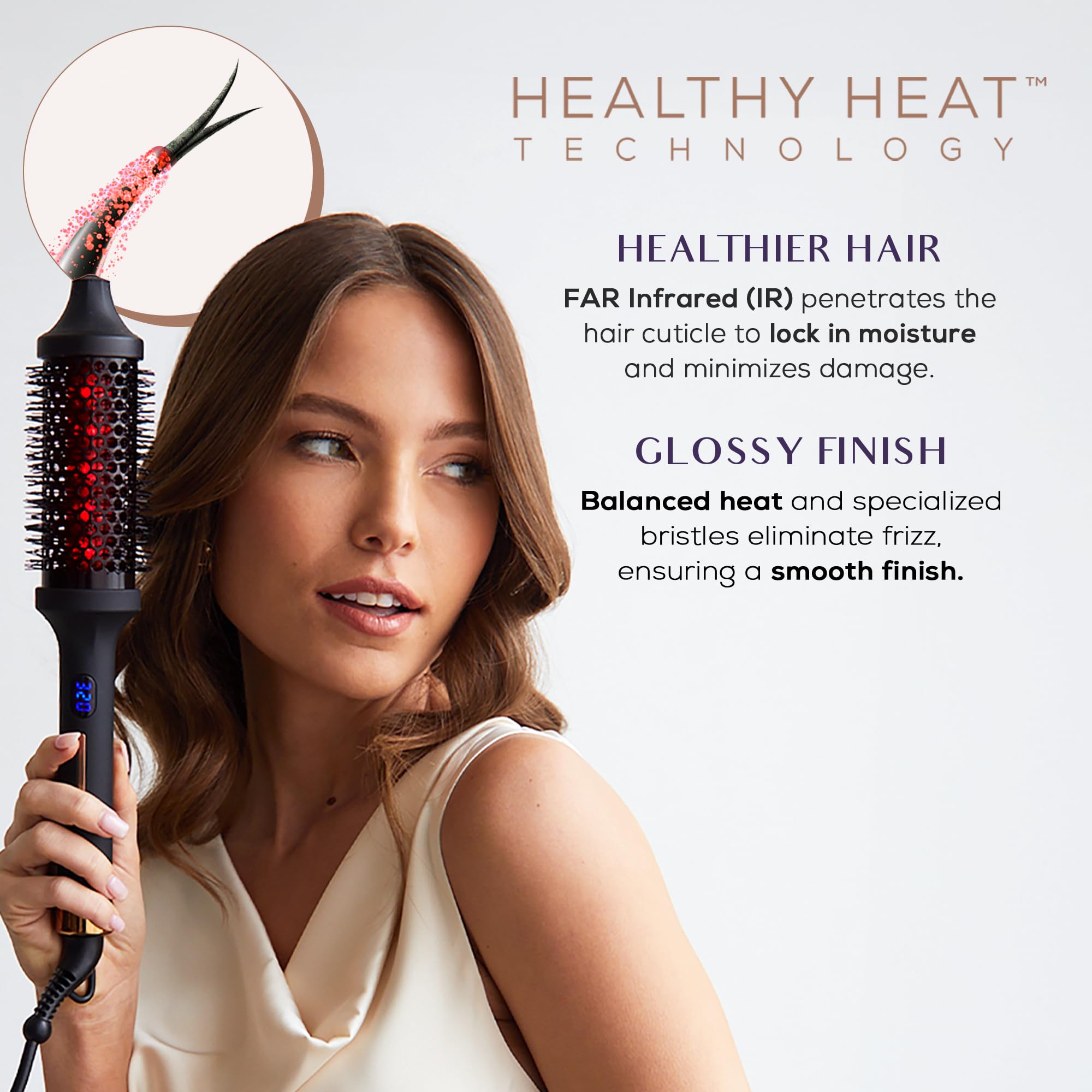 SUTRA Thermal Brush digital display showing temperature settings for safe styling