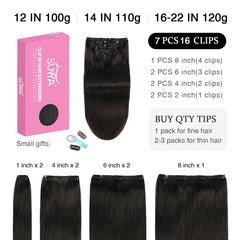 SUYYA 7-piece clip-in set with flat wefts for smooth, tangle-free texture