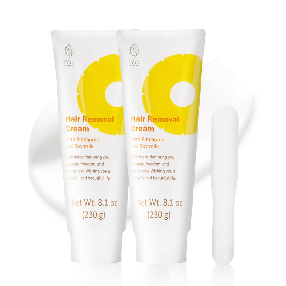 Suzuki Herb Laboratory hair removal cream bottle showing pineapple formula for gentle at‑home use
