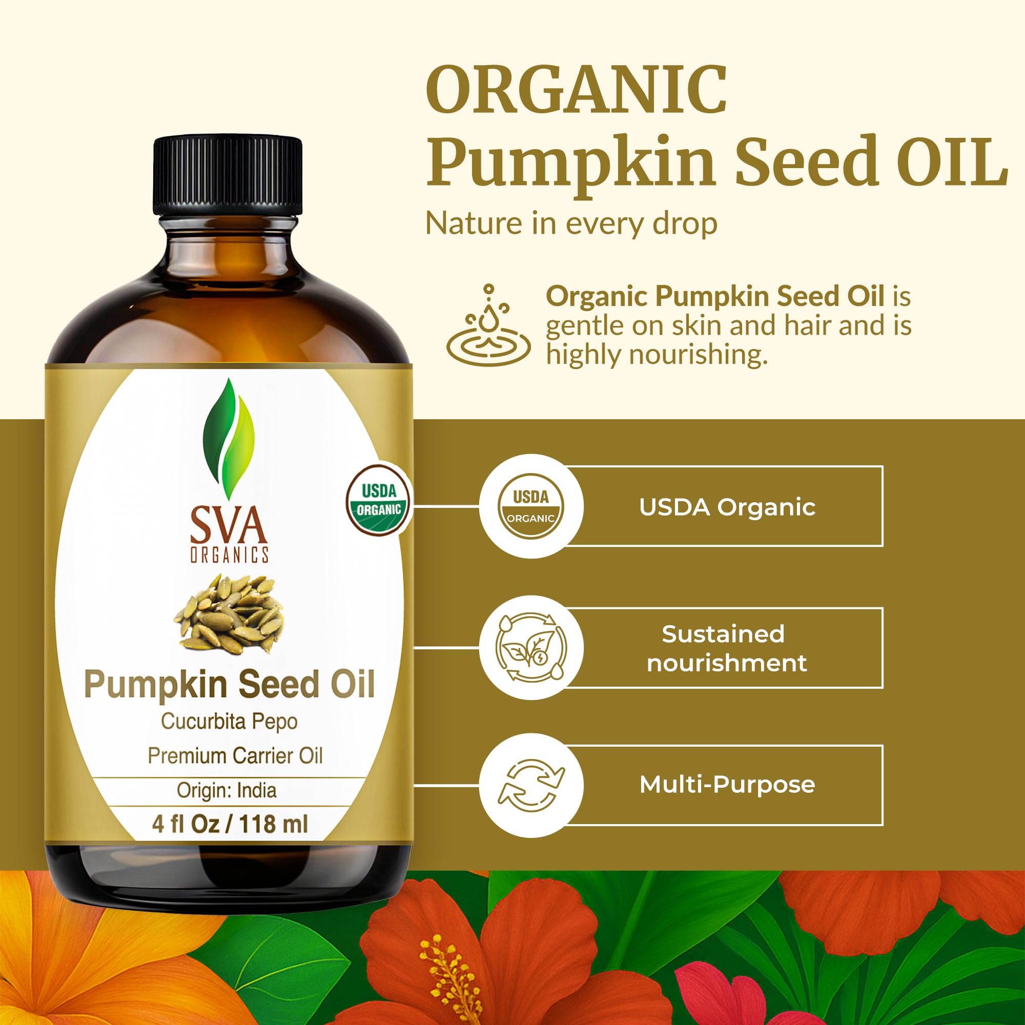 SVA Organics pumpkin seed oil dropper enabling precise application on face and scalp