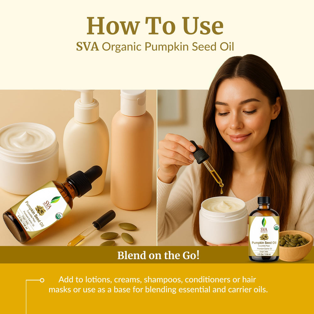 SVA Organics pumpkin seed oil being used for scalp massage with gentle pressure