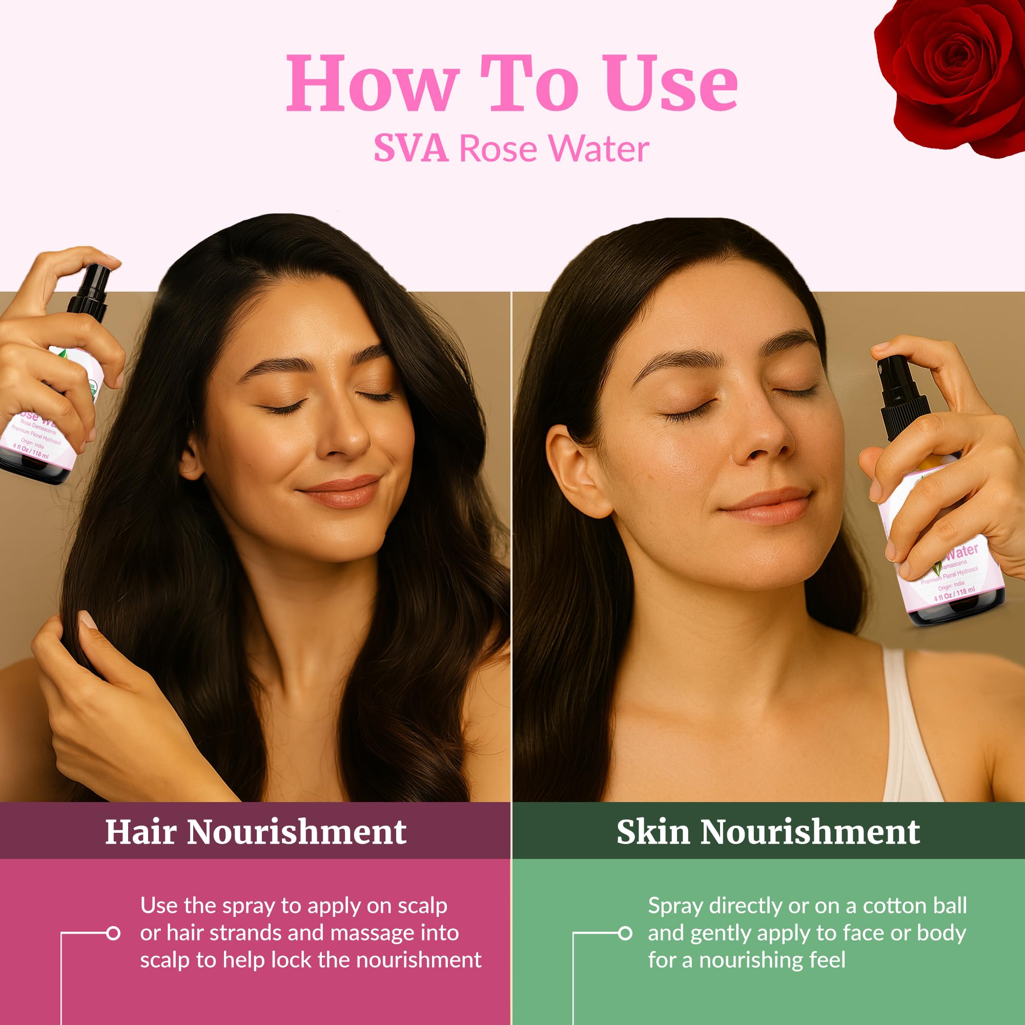 SVA ORGANICS Rose Water used to deodorize room with floral scent