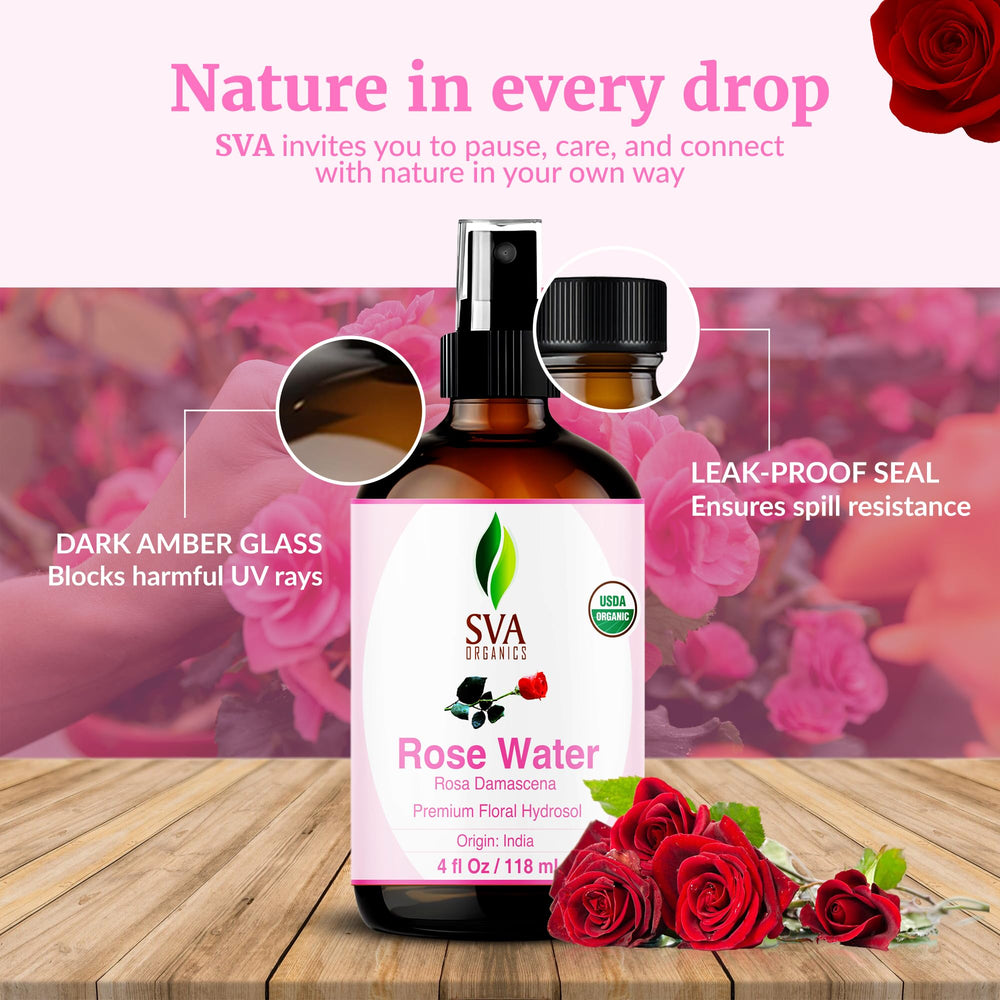 SVA ORGANICS Rose Water added to bath for fragrant shower