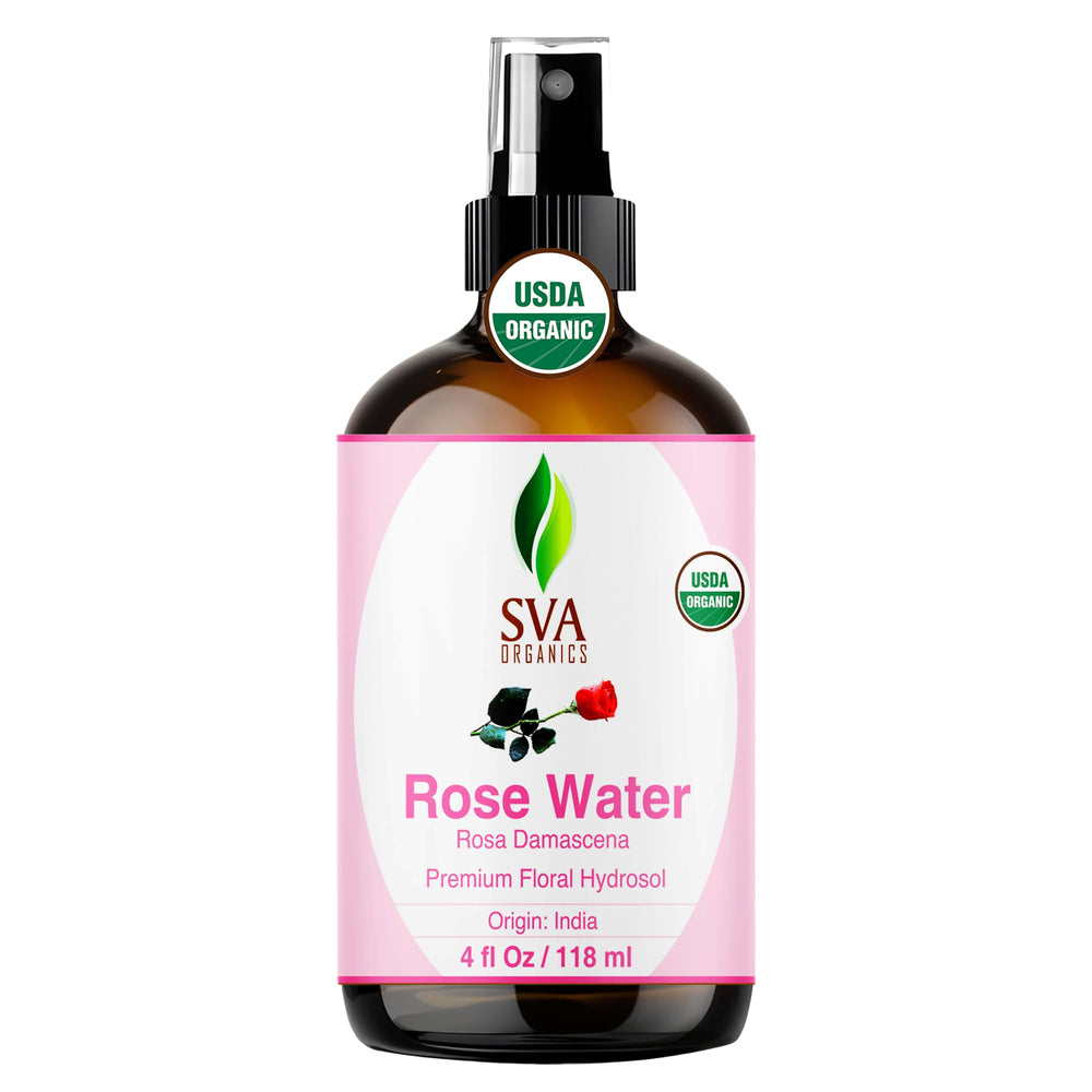 SVA ORGANICS Rose Water bottle front view highlighting pure rose aroma for skin hydration
