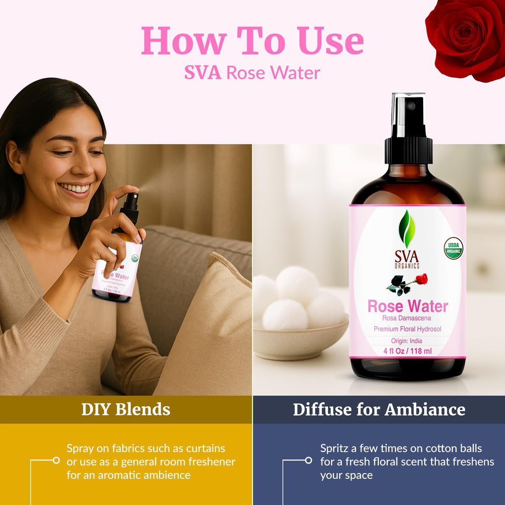 SVA ORGANICS Rose Water mist for hair care and fragrance