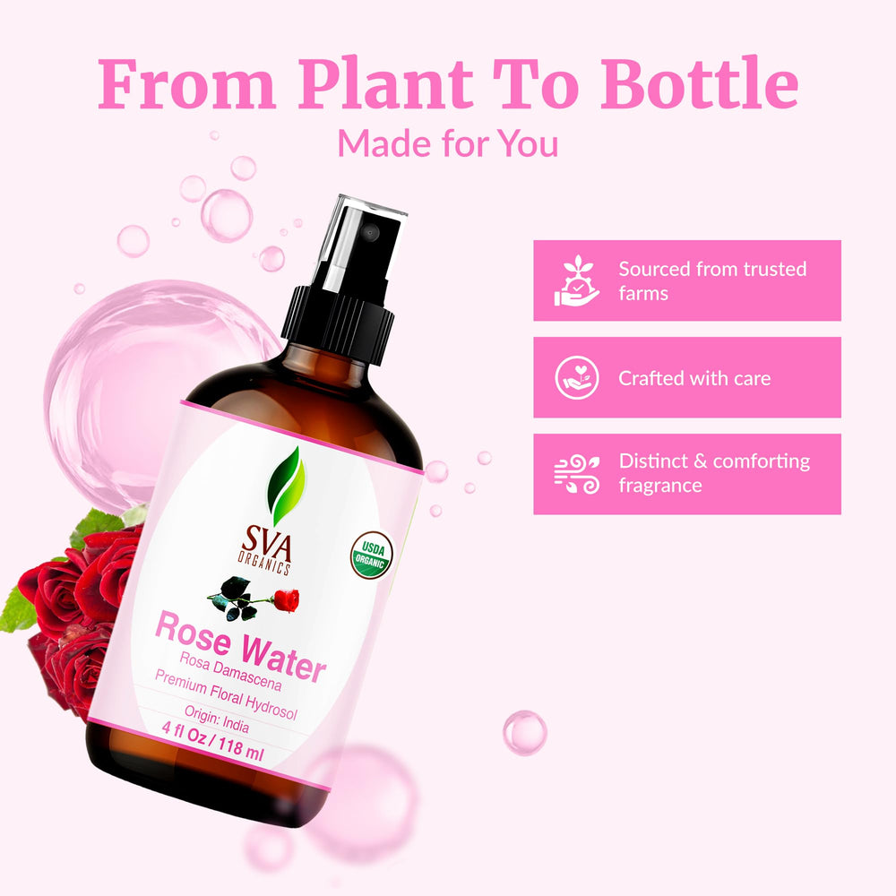 SVA ORGANICS Rose Water applied to skin with cotton pad for gentle toning