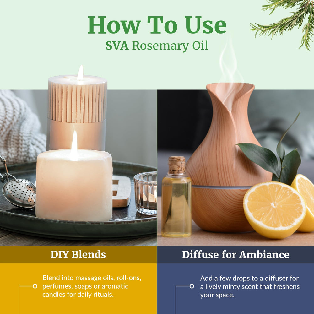 SVA Rosemary oil used as a diffuser deodorizer, keeping rooms refreshed.