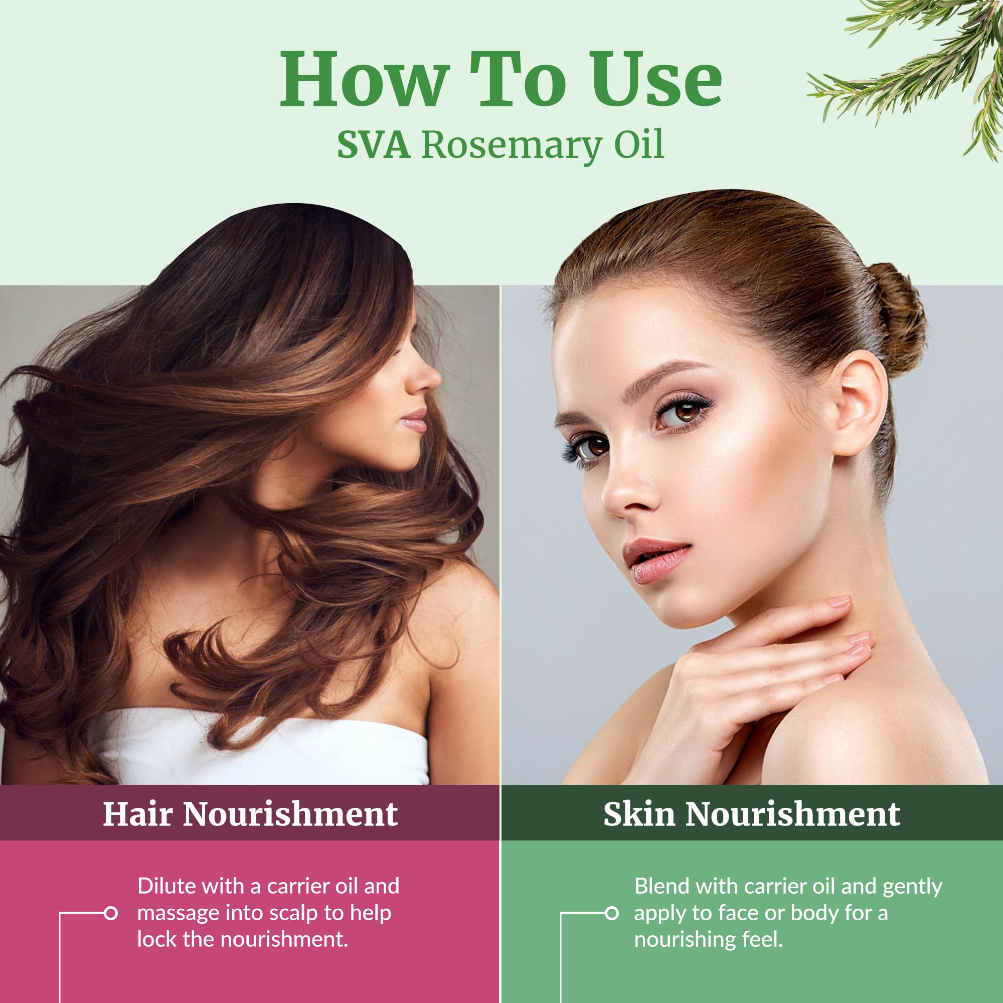 SVA Rosemary essential oil blended into a DIY hair oil for scalp nourishment.