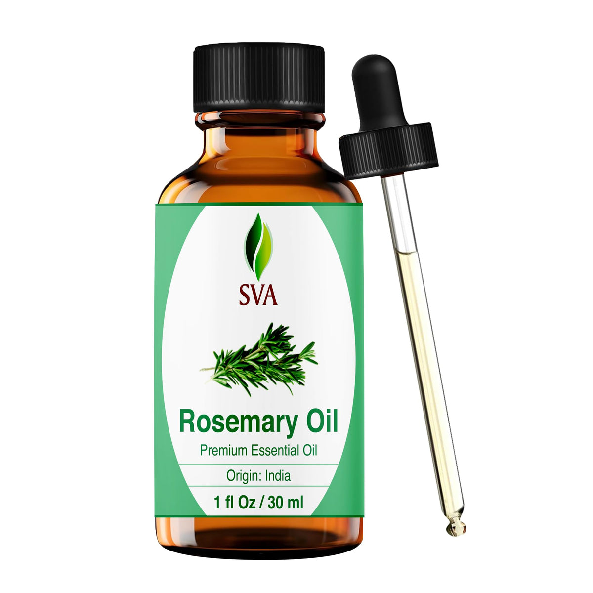 SVA Rosemary Essential Oil bottle with dropper for easy hair care and aromatherapy.