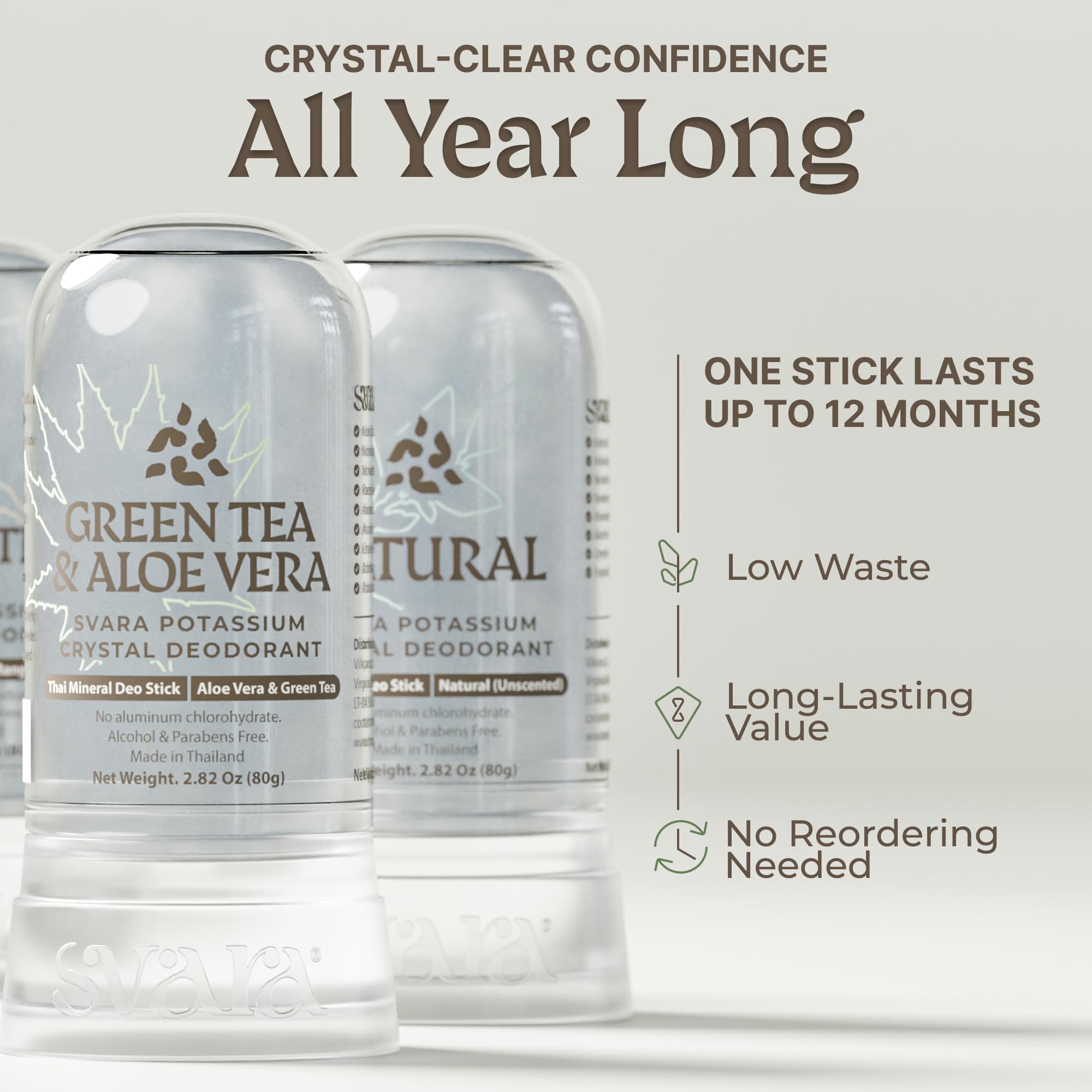 SVARA mineral stick delivers odor control without sticky residue.