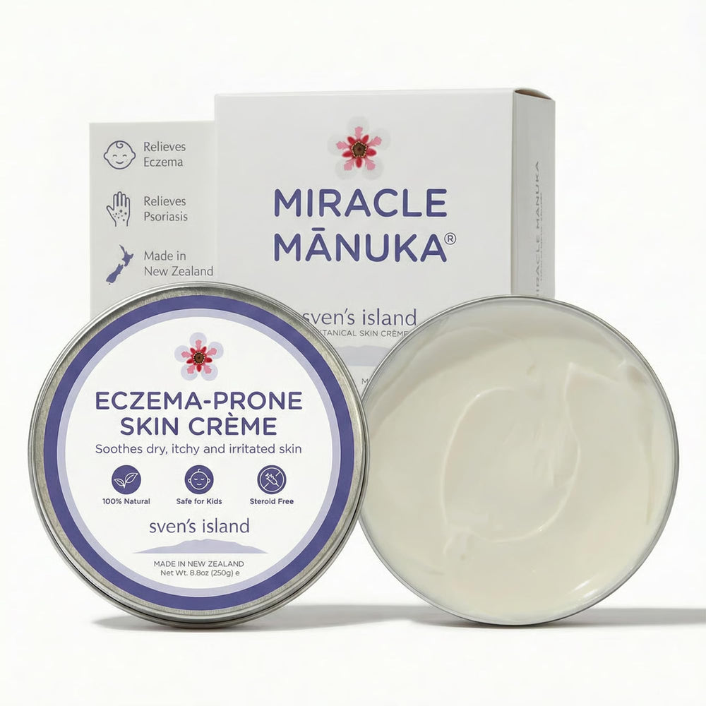 Sven's Island Miracle Manuka Cream jar front for soothing sensitive skin hydration.