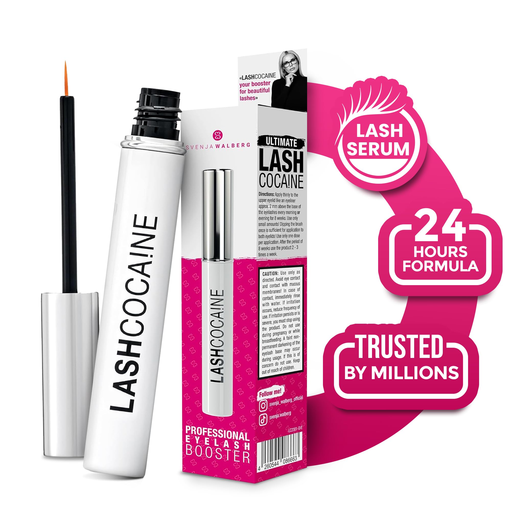 Svenja Walberg LASHCOCA!NE bottle and brush for easy daily lash growth.