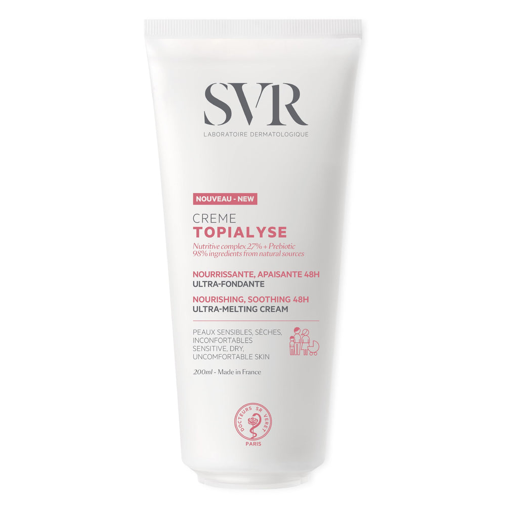 SVR Topialyse cream with shea butter provides a velvety, comfortable feel for dry skin