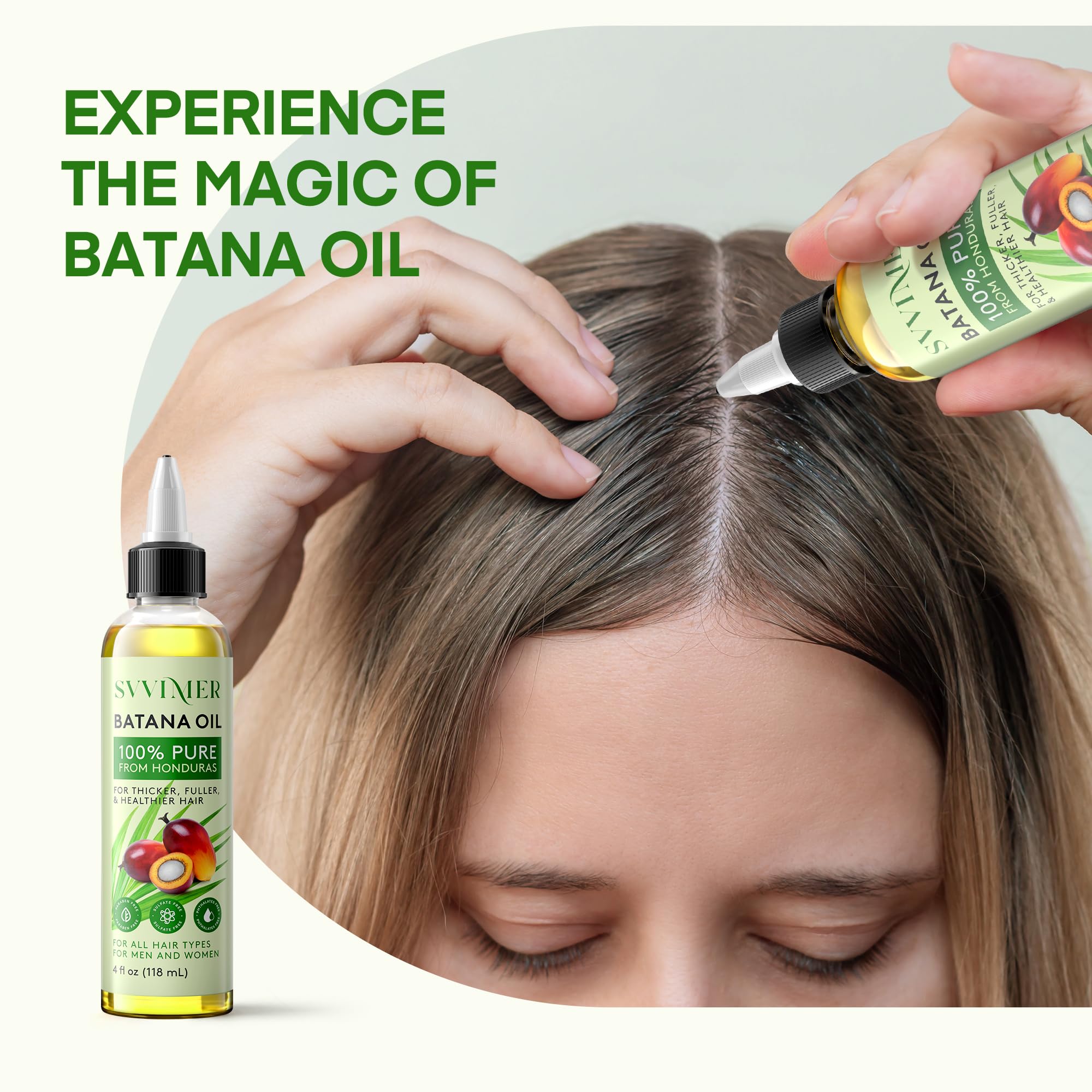 Svvimer Batana Oil suitable for all hair types promoting shine and strength.