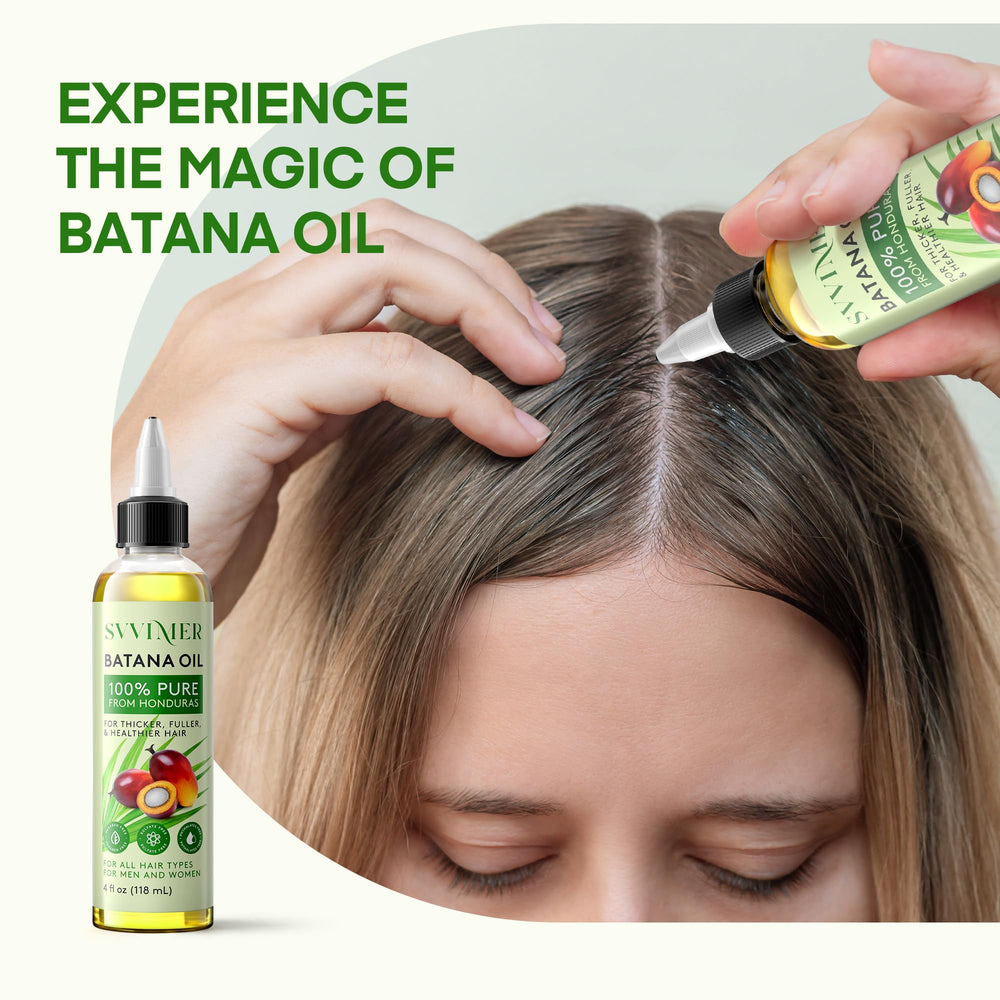 Svvimer Batana Oil suitable for all hair types promoting shine and strength.