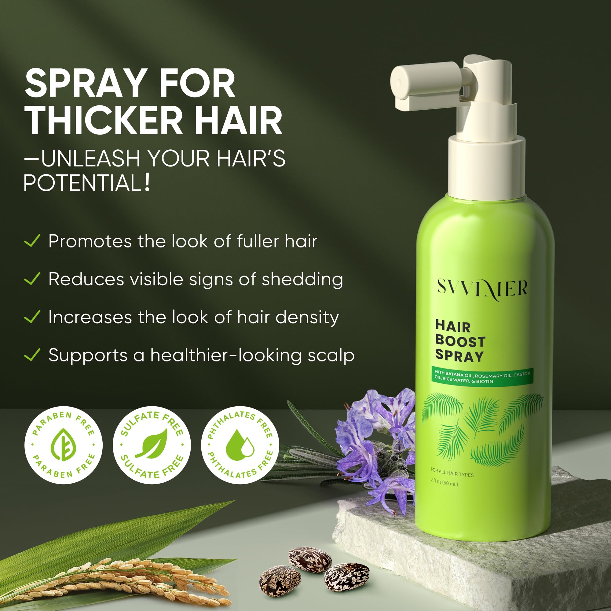 Svvimer Hair Growth Serum spray applied to the scalp after washing