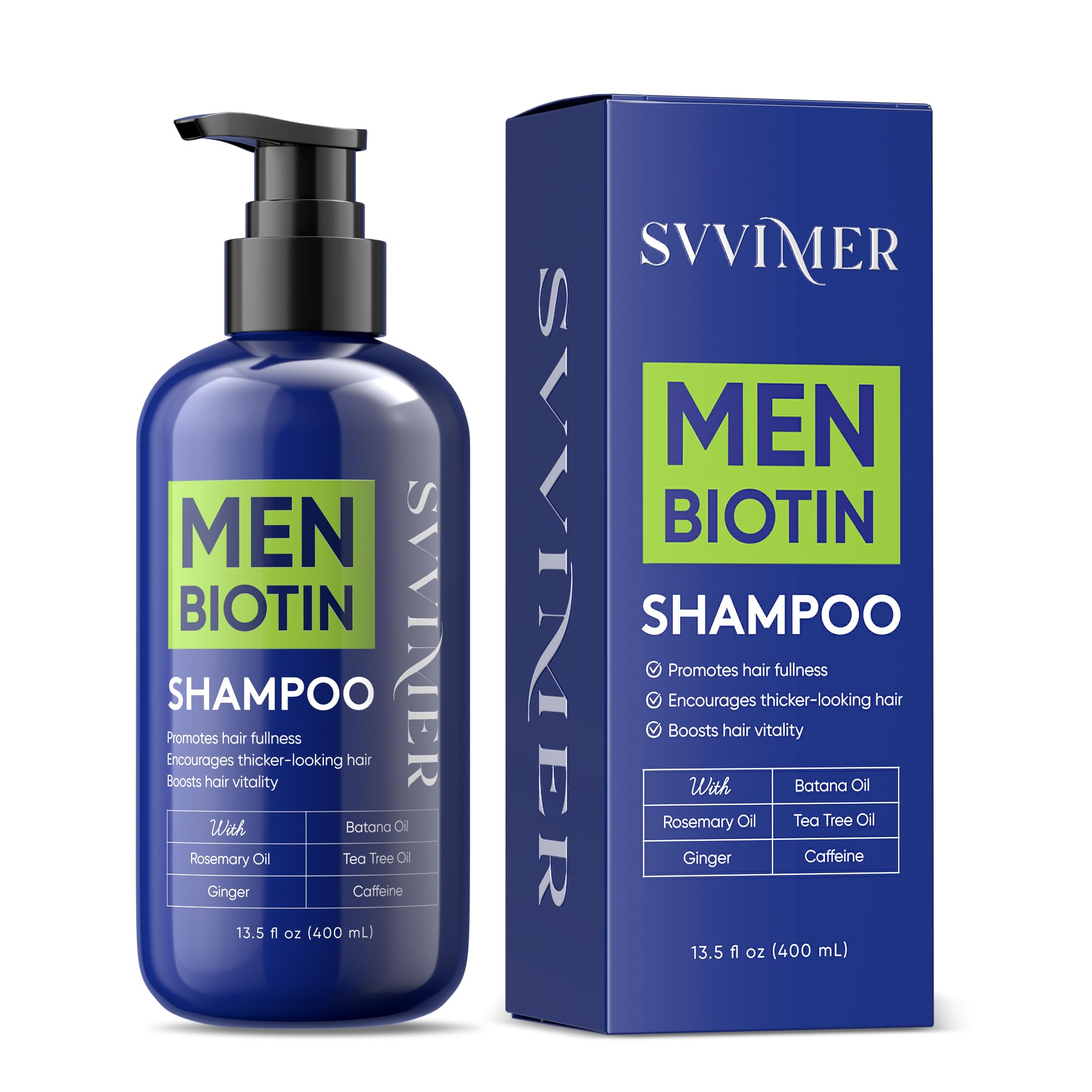 Svvimer Hair Growth Shampoo bottle on display suggesting fuller-looking hair.