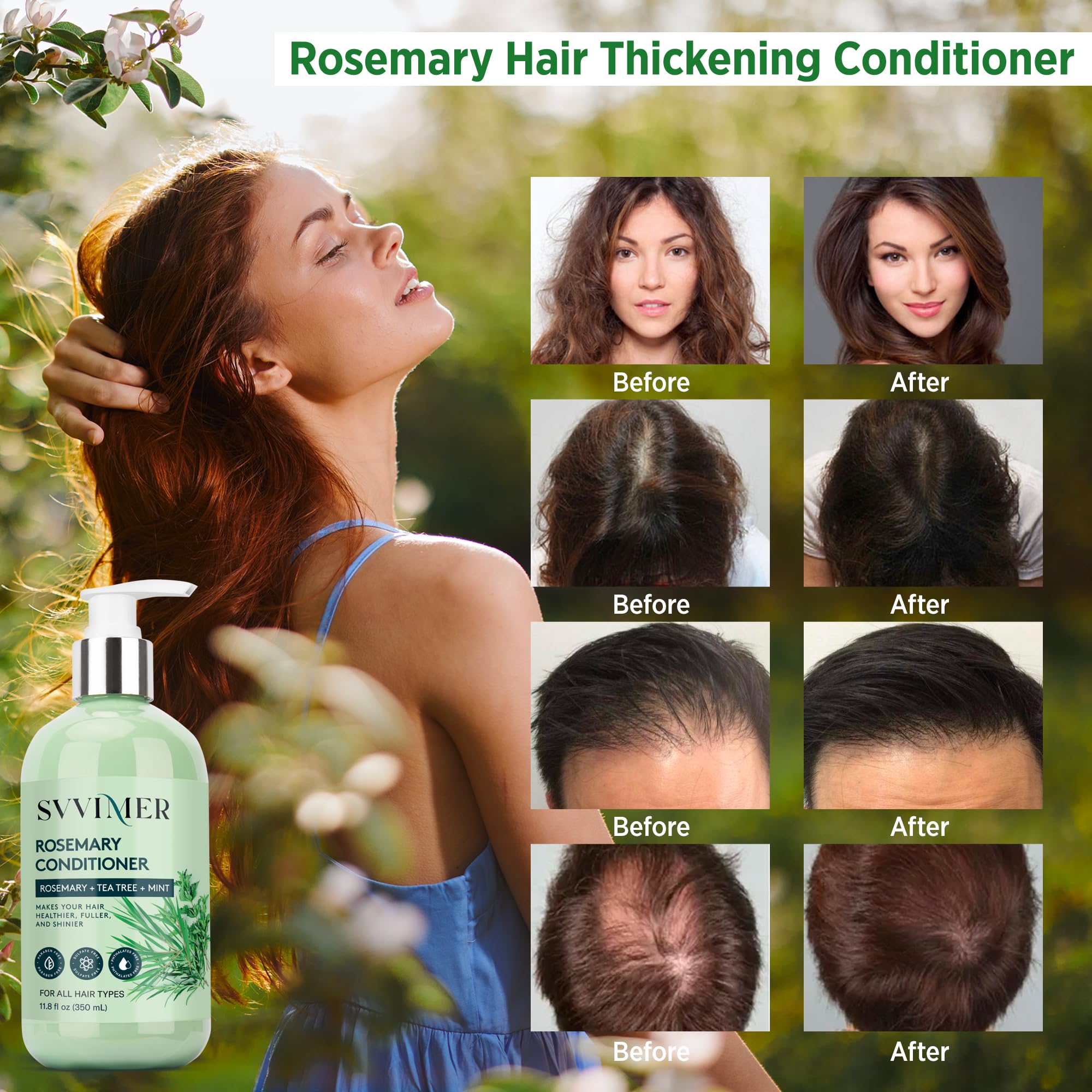 Svvimer rosemary conditioner ingredients close-up with rosemary, tea tree and mint