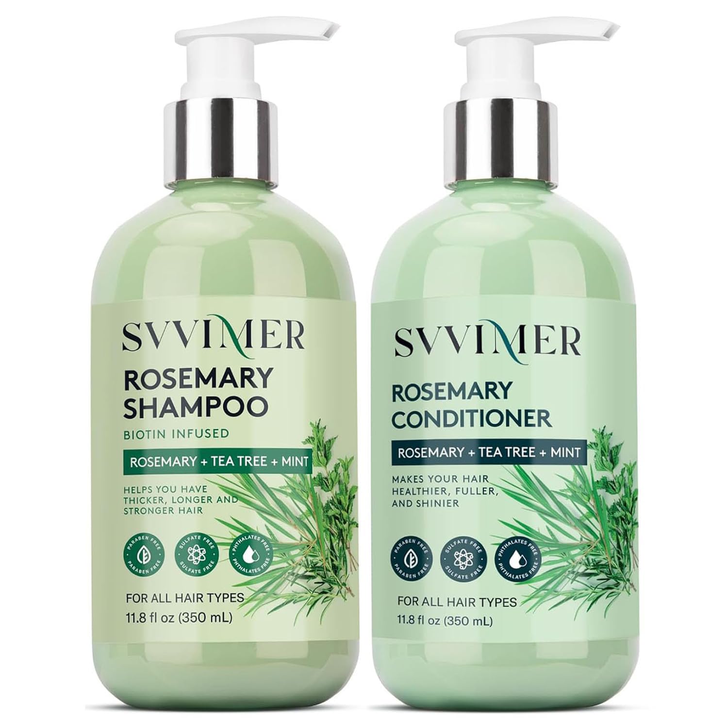 Svvimer Rosemary Shampoo bottle close-up highlighting fuller-looking hair benefits