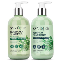 Svvimer Rosemary Shampoo bottle close-up highlighting fuller-looking hair benefits