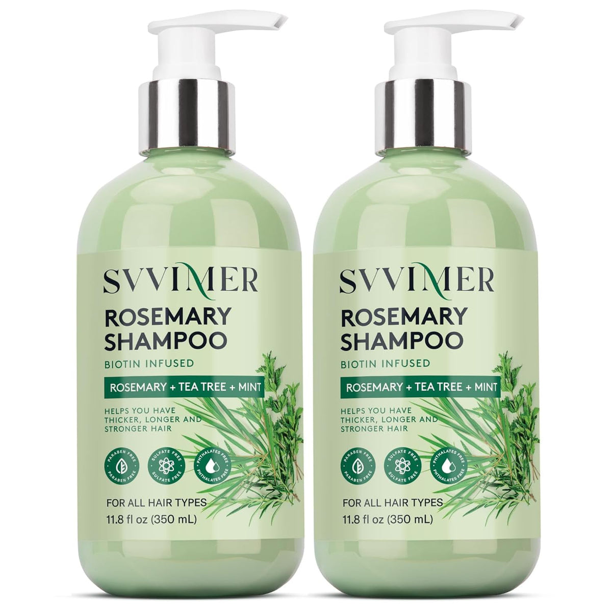 Svvimer rosemary shampoo bottle for thicker-looking hair.