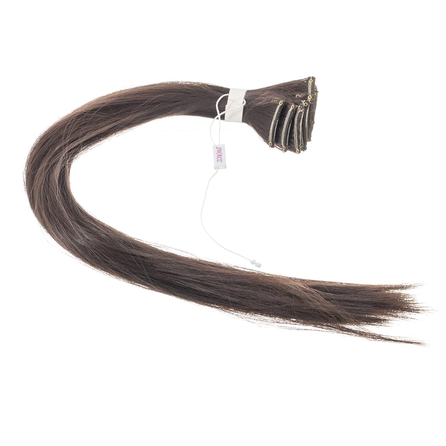 SWACC dark brown clip-in extension close-up showing natural color blend