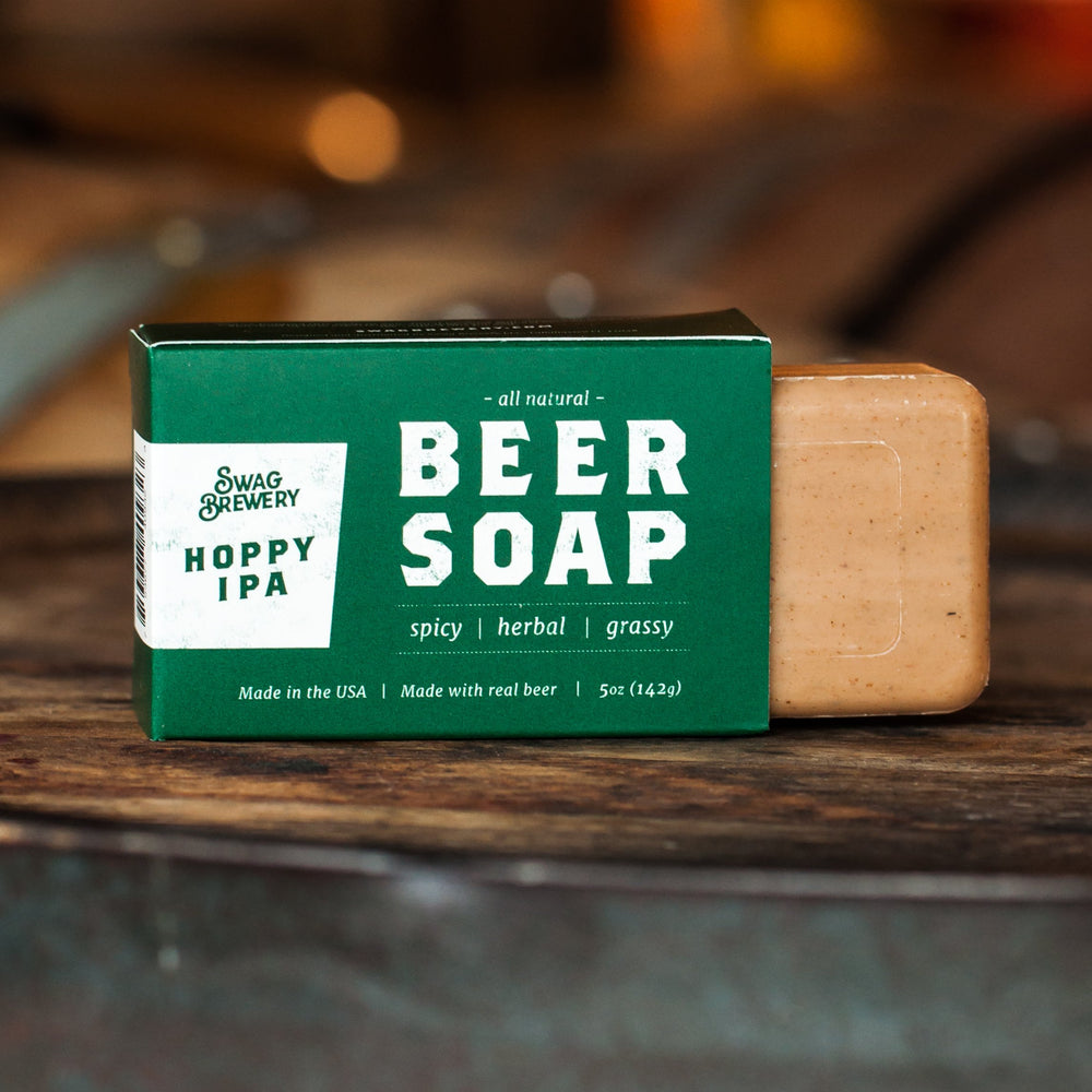 Swag Brewery Hoppy IPA beer soap ingredients include rosemary and hops.