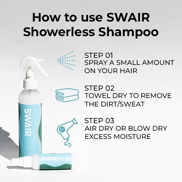 Hair air dries after Swair Showerless Shampoo treatment for a finished look