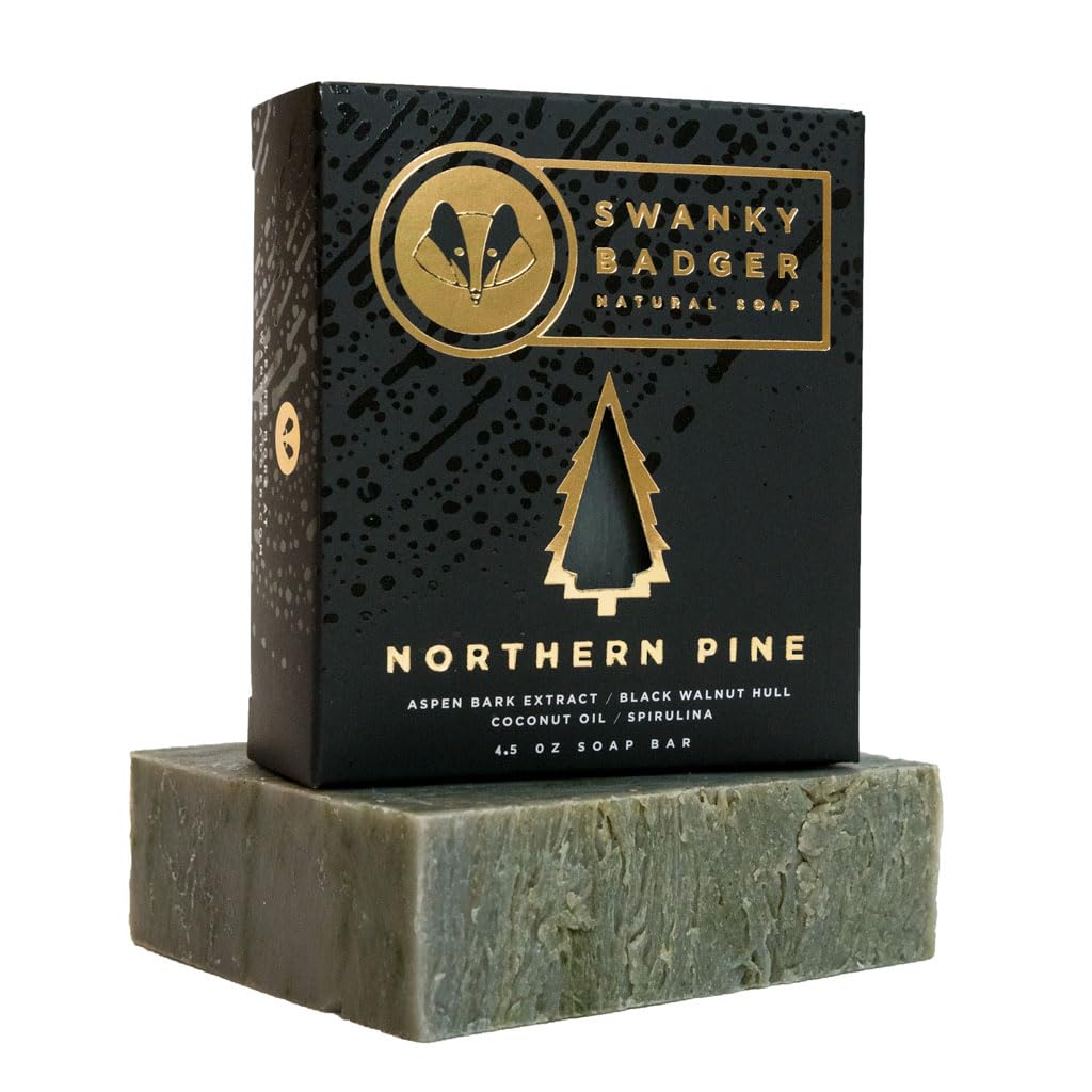 Swanky Badger Northern Pine bottle close-up, nourishes skin with rich oils