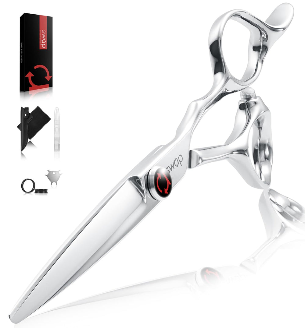 SWAP hair cutting scissors blade close-up for precise, long-lasting sharpness