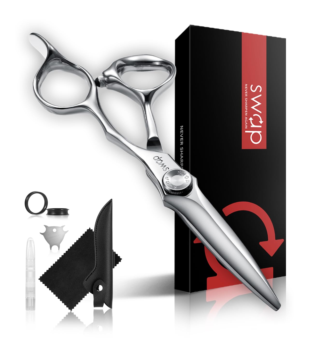 SWAP professional hair cutting scissors with angled blade for precise cuts