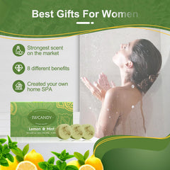 SWCANDY lemon mint bath bombs ingredients and texture hint a natural spa ritual.
