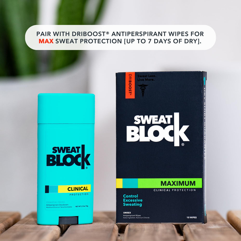 SweatBlock daily use underarm protection on clean skin.