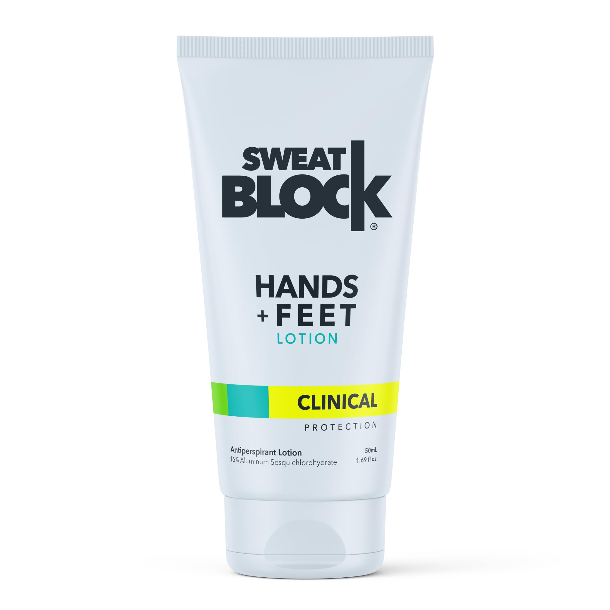 SweatBlock hands bottle pour shows quick-dry application for palm control.