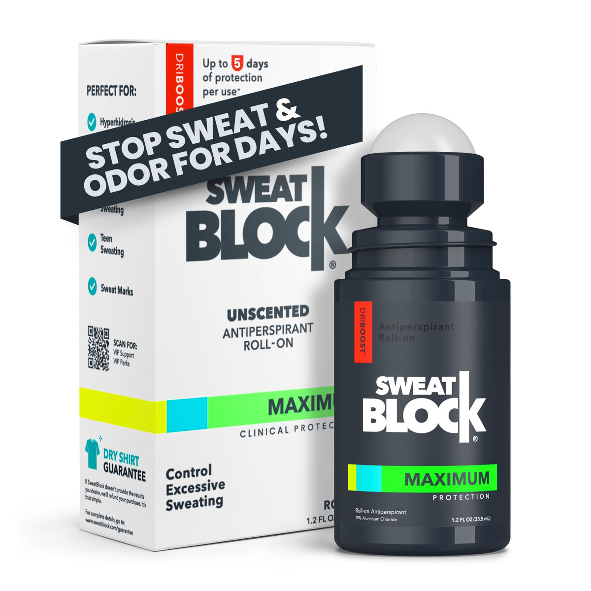 SweatBlock Maximum Strength Roll-On bottle during night-application for long-lasting dryness.
