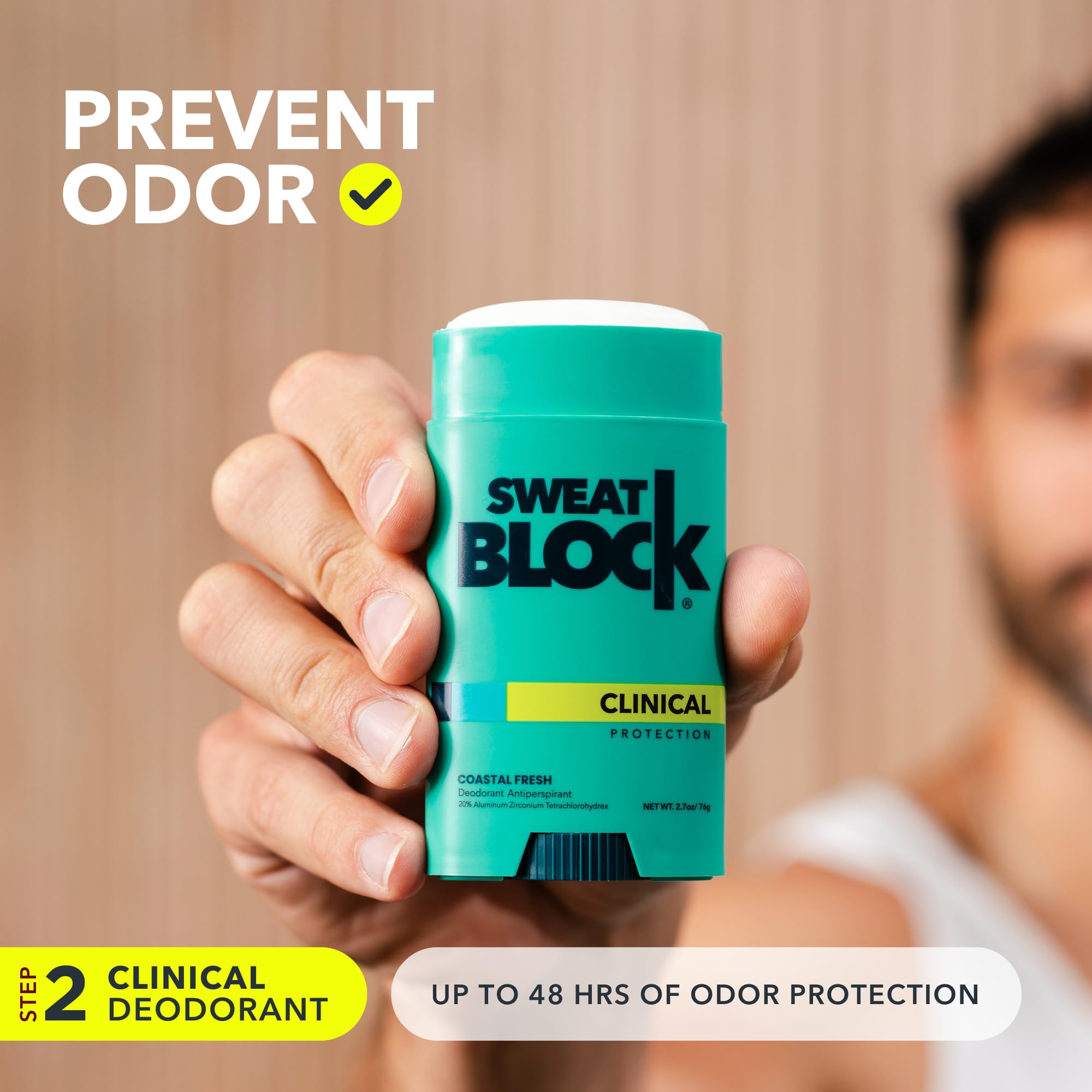 Morning SweatBlock deodorant glide for all-day odor control.