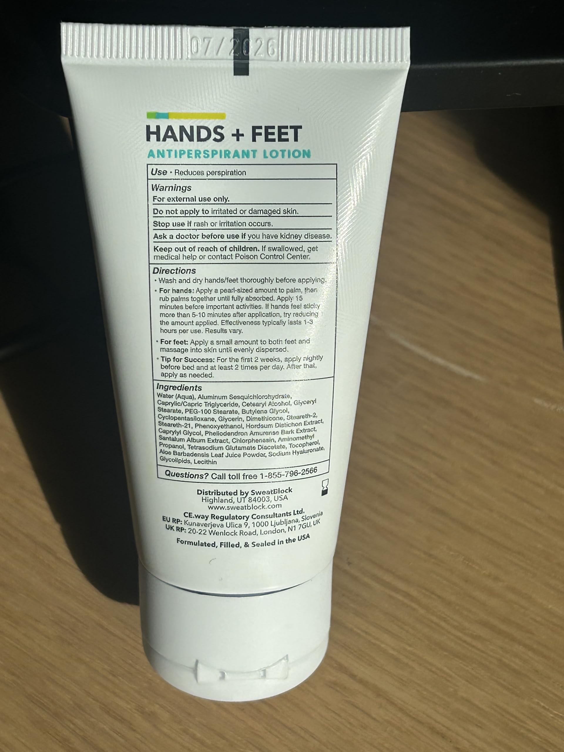 SweatBlock travel-size packaging photo suggests on-the-go dryness anywhere.