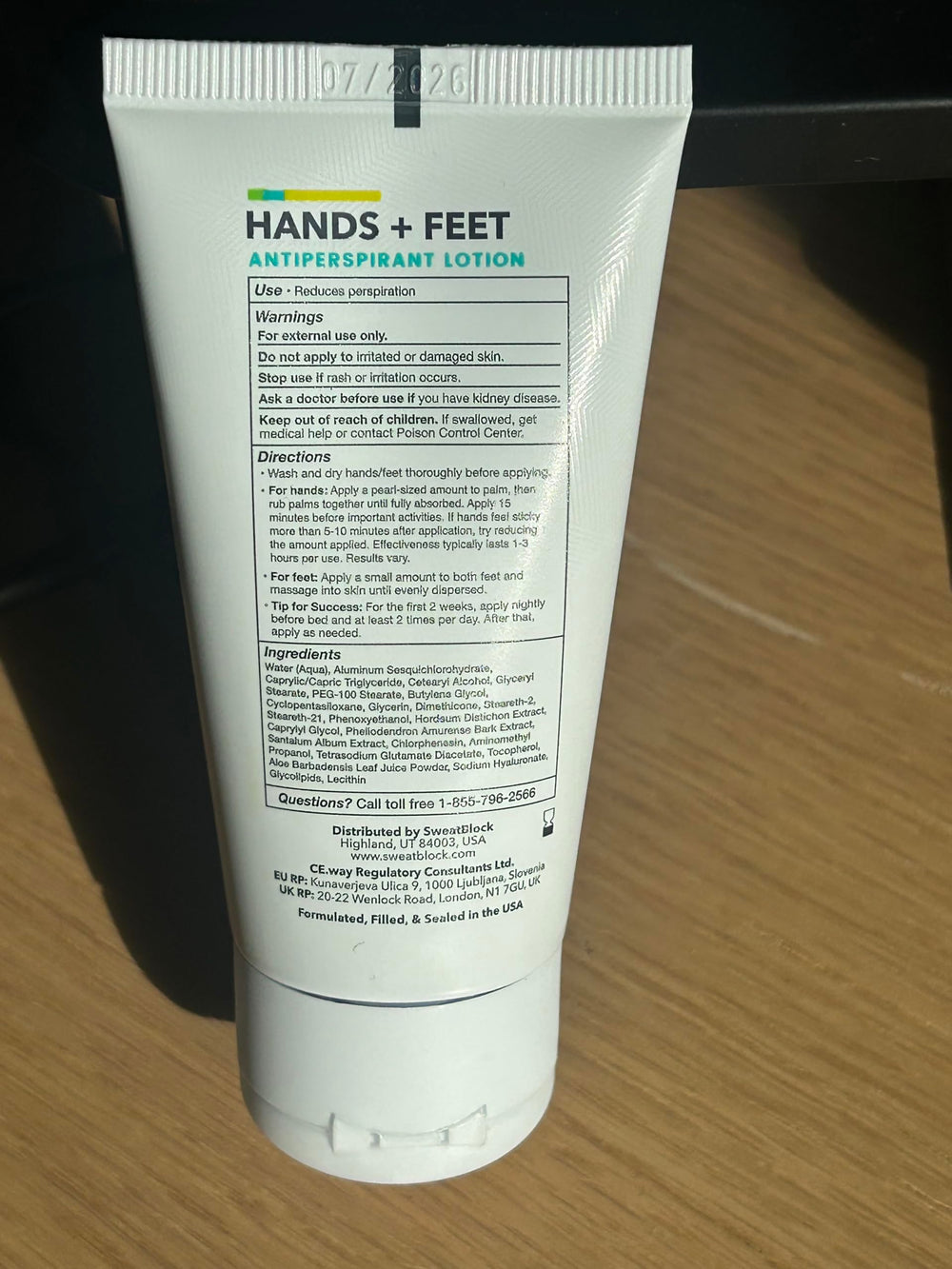 SweatBlock travel-size packaging photo suggests on-the-go dryness anywhere.