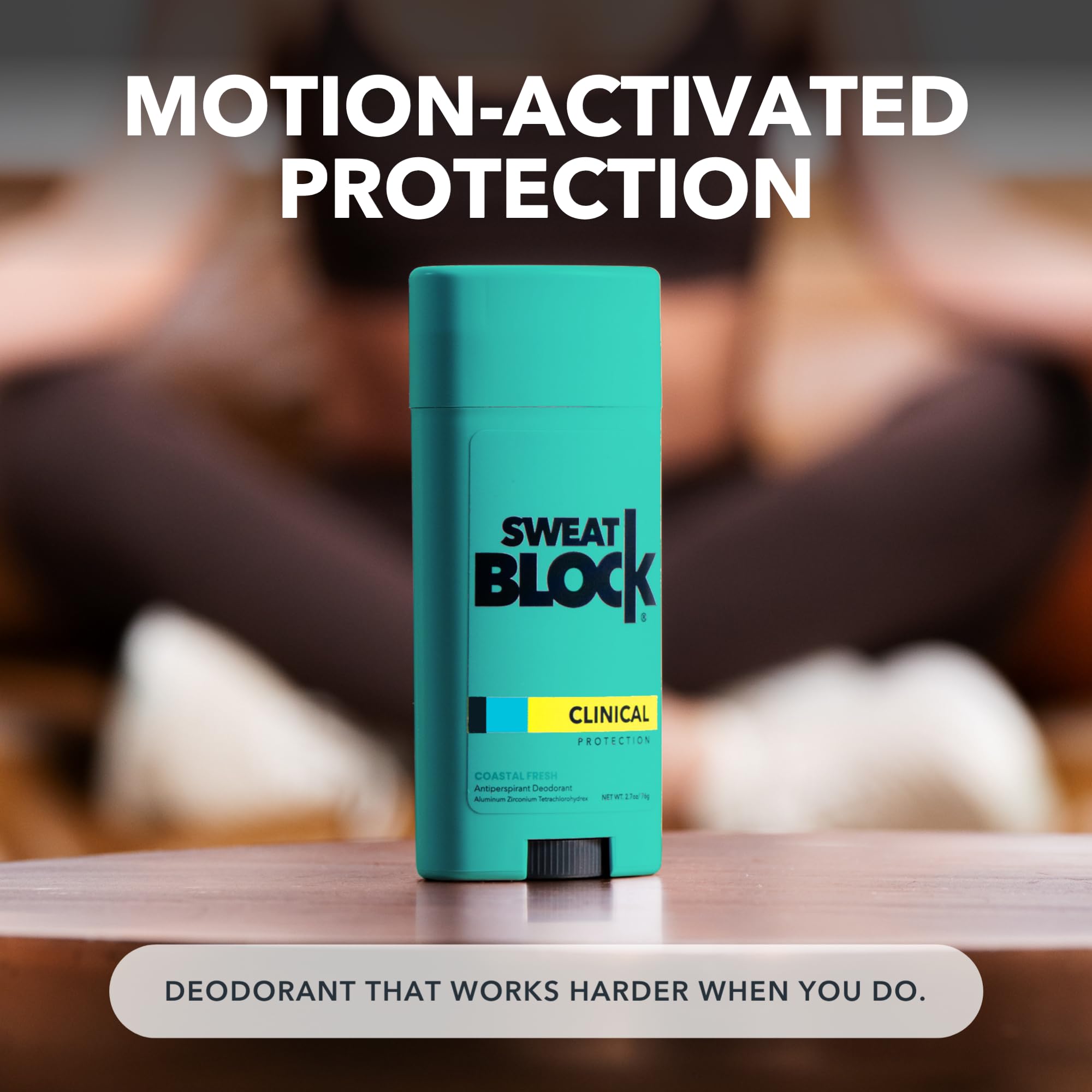 SweatBlock USA-made and cruelty-free label visible.