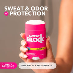 SweatBlock coconut vanilla deodorant packaging highlighting a clean label.