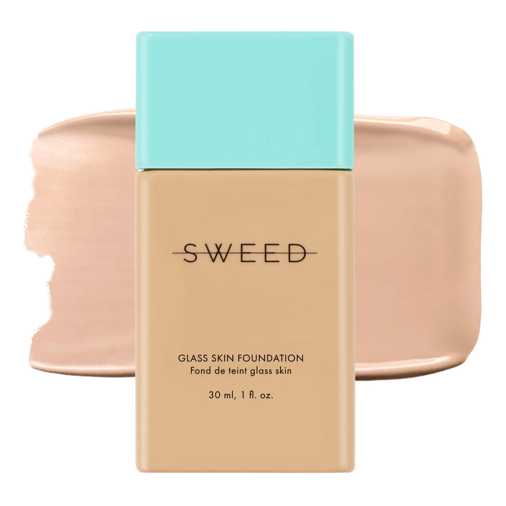 Sweed Glass Skin Foundation 04-LIGHT-C bottle close-up showing silky texture and lightweight coverage