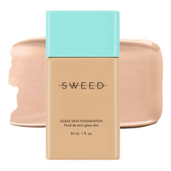 Sweed Glass Skin Foundation 04-LIGHT-C bottle close-up showing silky texture and lightweight coverage