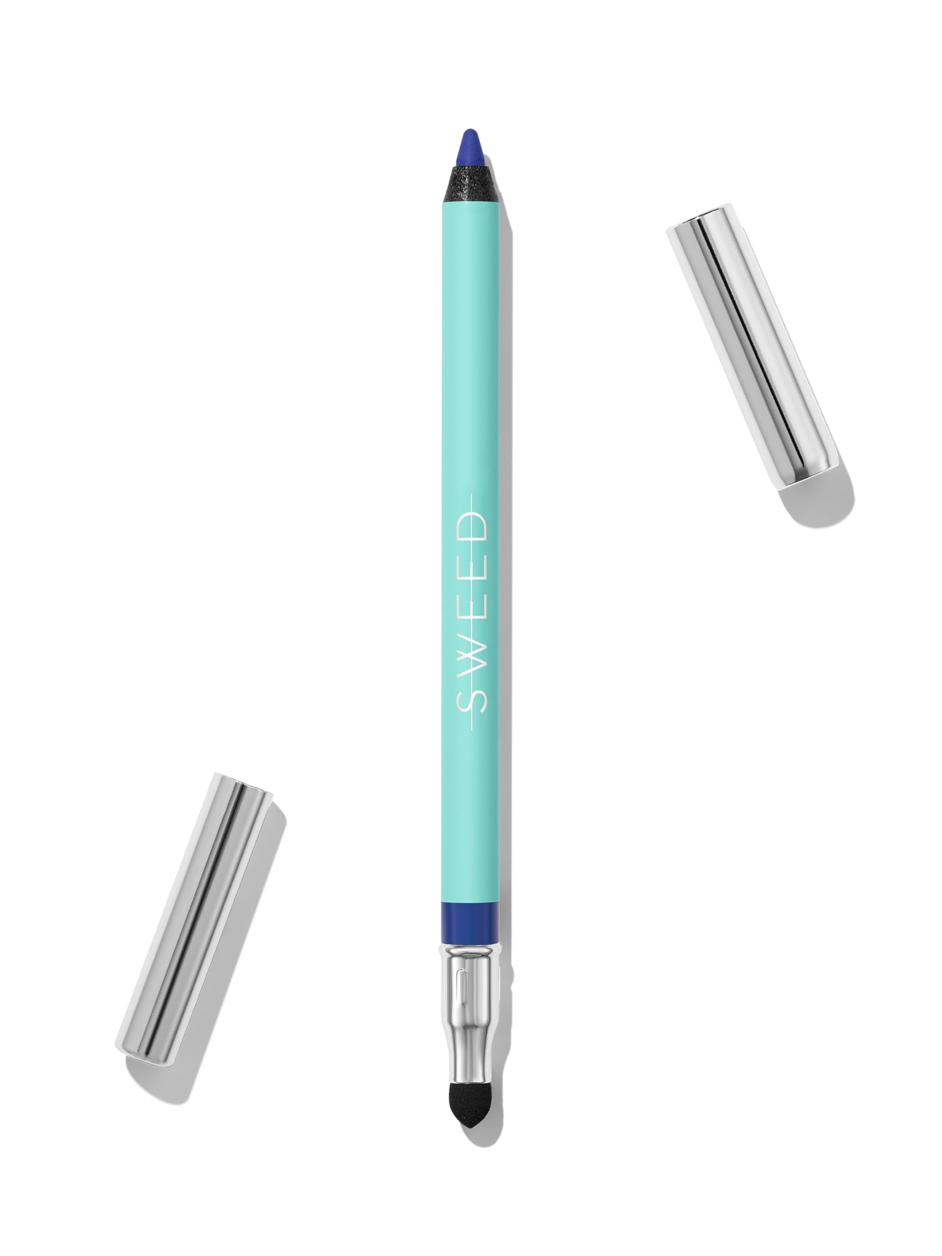 Sweed Satin Eyeliner Diana Blue swatches show rich color payoff and creamy glide