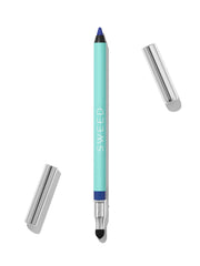 Sweed Satin Eyeliner Diana Blue swatches show rich color payoff and creamy glide