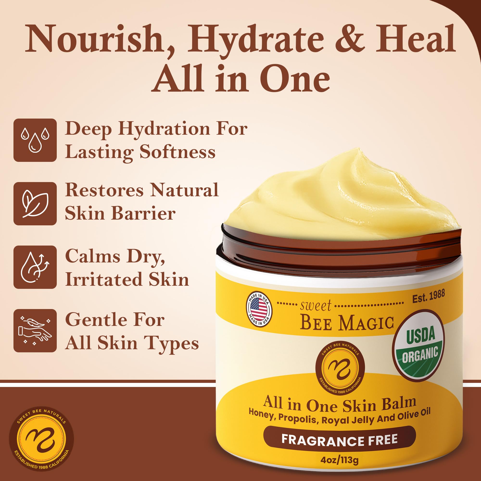 Sweet Bee Naturals face moisturizer in-use shows smooth, balanced skin.