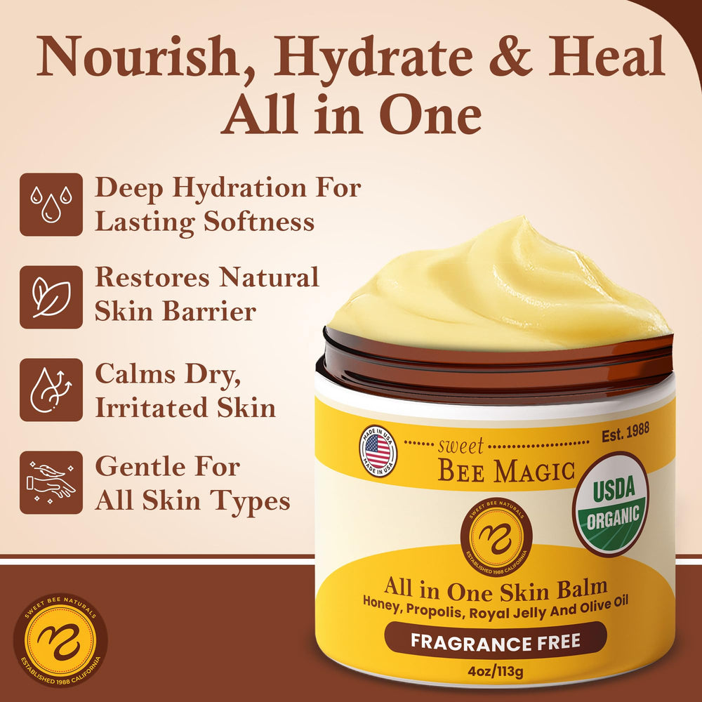 Sweet Bee Naturals face moisturizer in-use shows smooth, balanced skin.