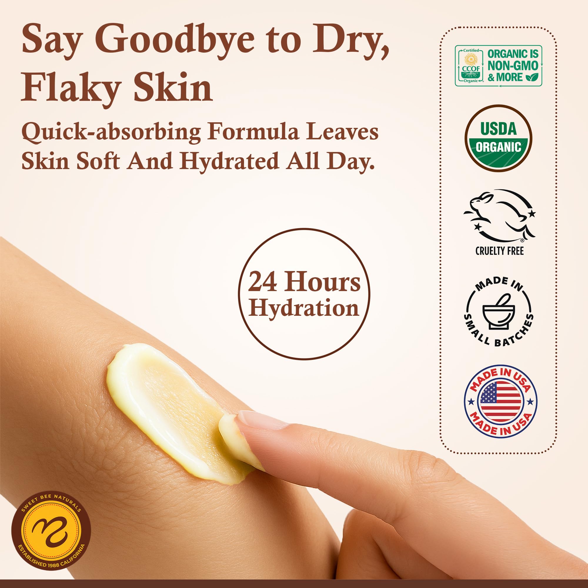 Sweet Bee Naturals ingredient panel features honey and propolis