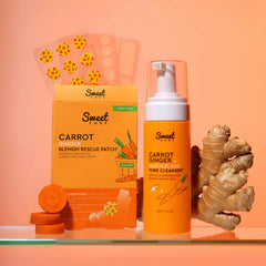 Sweet Chef carrot ginger ingredients close-up showing natural extracts for gentle exfoliation and glow.