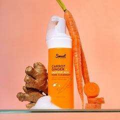 Sweet Chef foaming face wash lathering on skin for gentle cleansing and refreshment.
