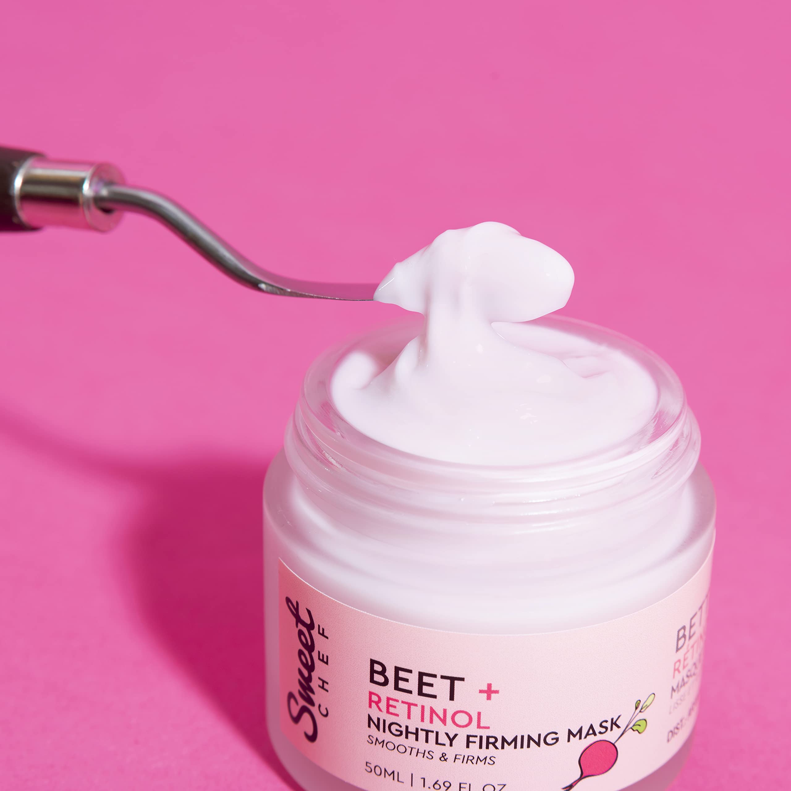 Sweet Chef Hyaluronic Acid Squalane night mask application for hydration.